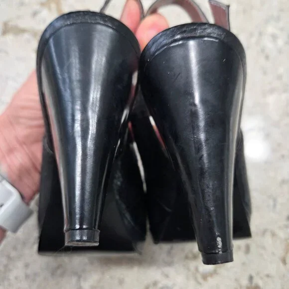 AK Anne Klein Black Slingback Heels Peep Toe Floral Platform Pumps - Picture 7 of 12